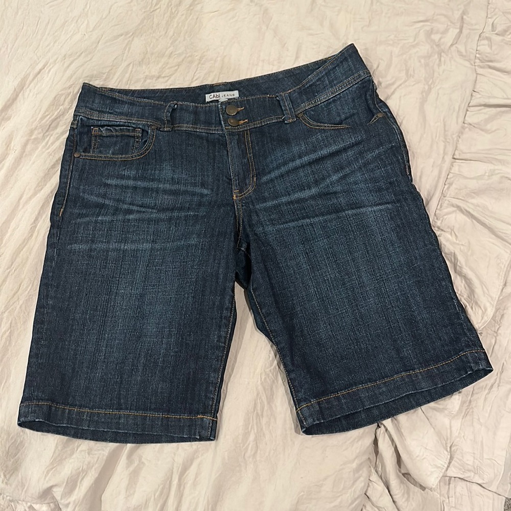 CAbi #424 Dark Wash Denim Bermuda Jean Shorts Roll Cuff 4